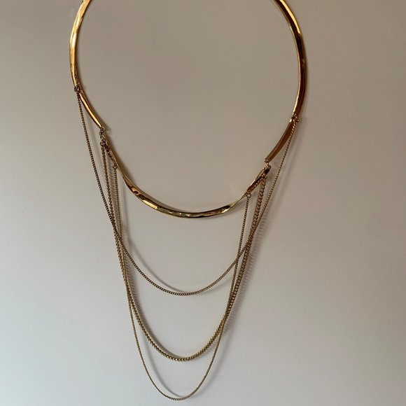 Stella & Dot gold tiered multi-chain necklace - Picture 1 of 8